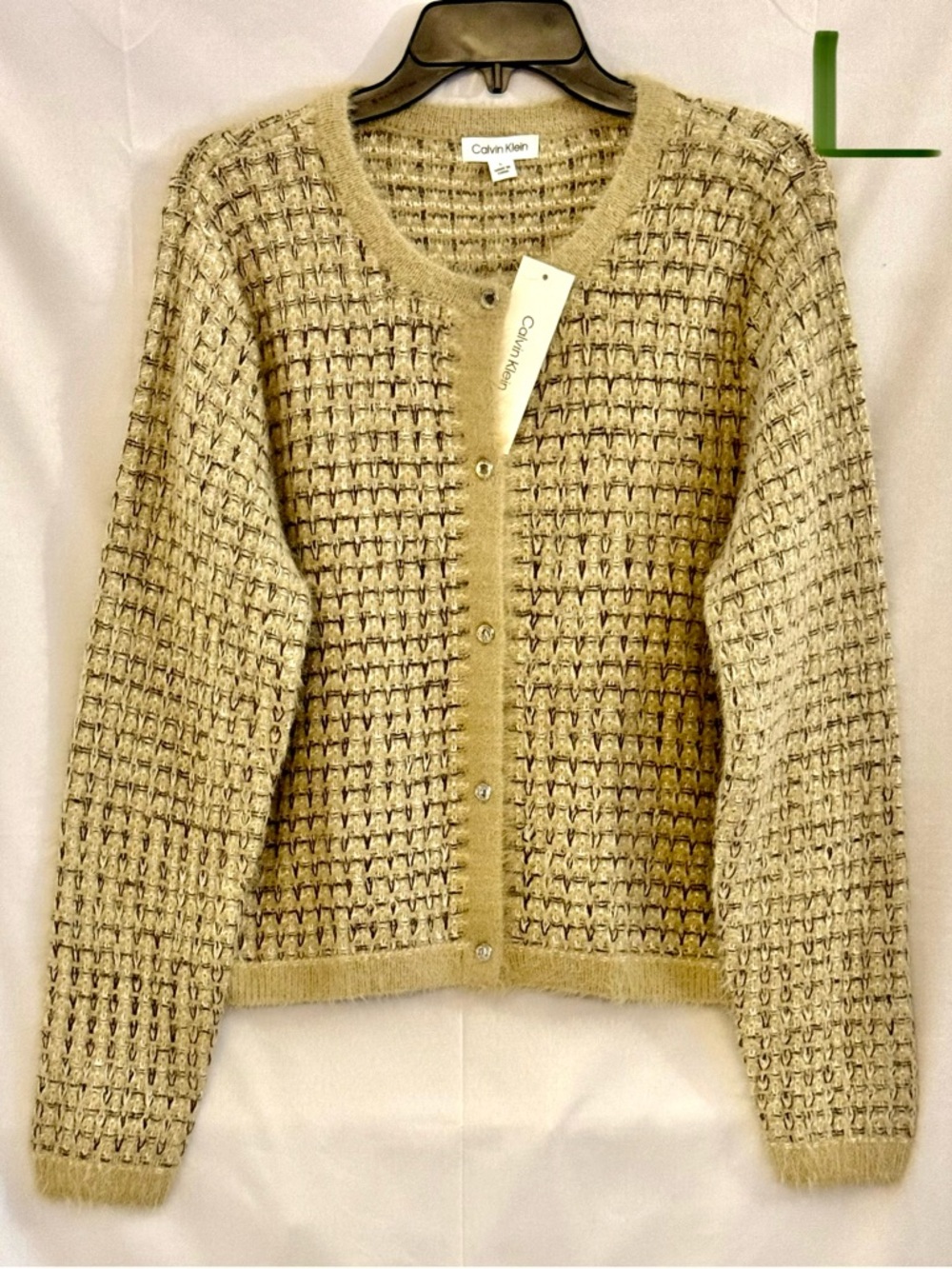 Calvin Klein Tan Textured Knit Button-Front Cardigan